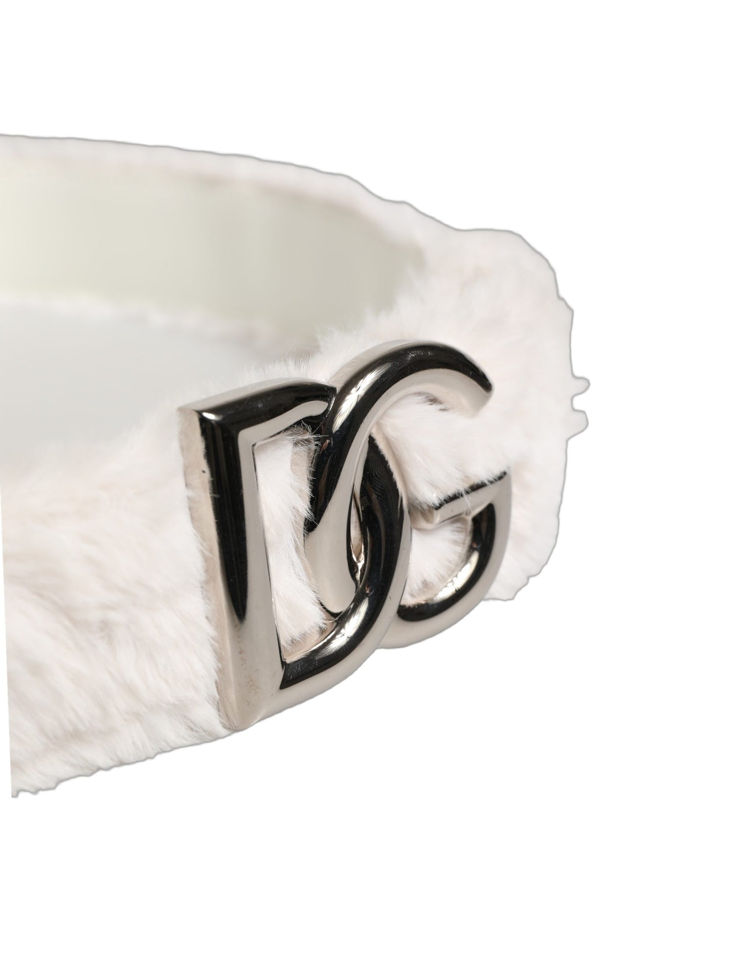 Cinturón Dolce & Gabbana de Lana Blanca con Logo DG Plateado y Hebilla Metálica