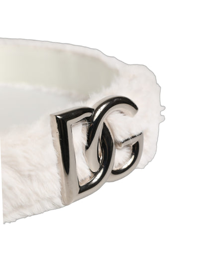 Cinturón Dolce & Gabbana de Lana Blanca con Logo DG Plateado y Hebilla Metálica