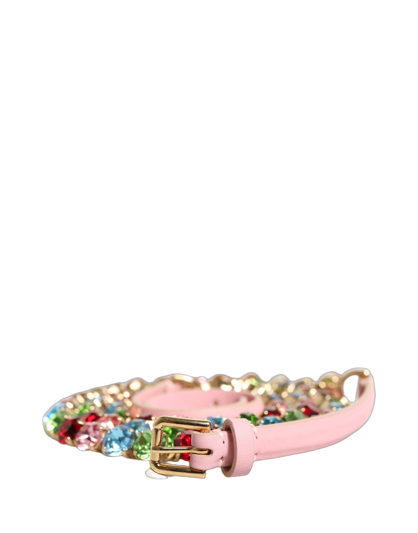 Cinturón Dolce & Gabbana de cuero rosa con cadena de cristal