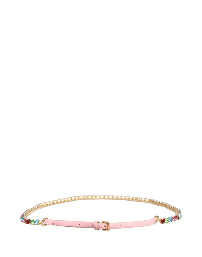Cinturón Dolce & Gabbana de cuero rosa con cadena de cristal