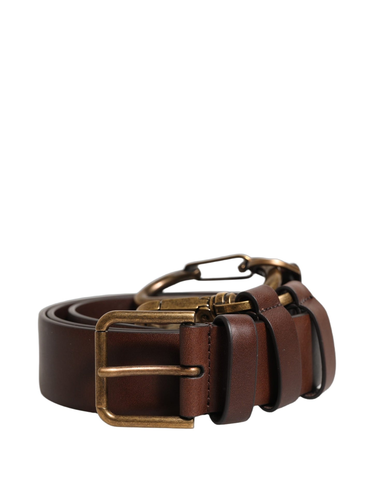 Cinturón Dolce & Gabbana de piel de becerro marrón con hebilla de metal dorado