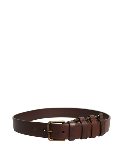 Cinturón Dolce & Gabbana de piel de becerro marrón con hebilla de metal dorado
