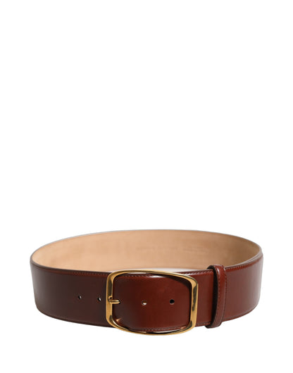 Ceinture Dolce & Gabbana en Cuir de Veau Marron et Boucle en Métal Doré