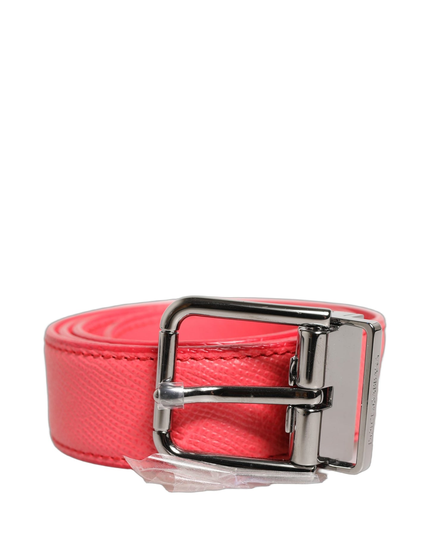 Cinturón Dolce & Gabbana de piel de cordero rosa con hebilla de metal plateado