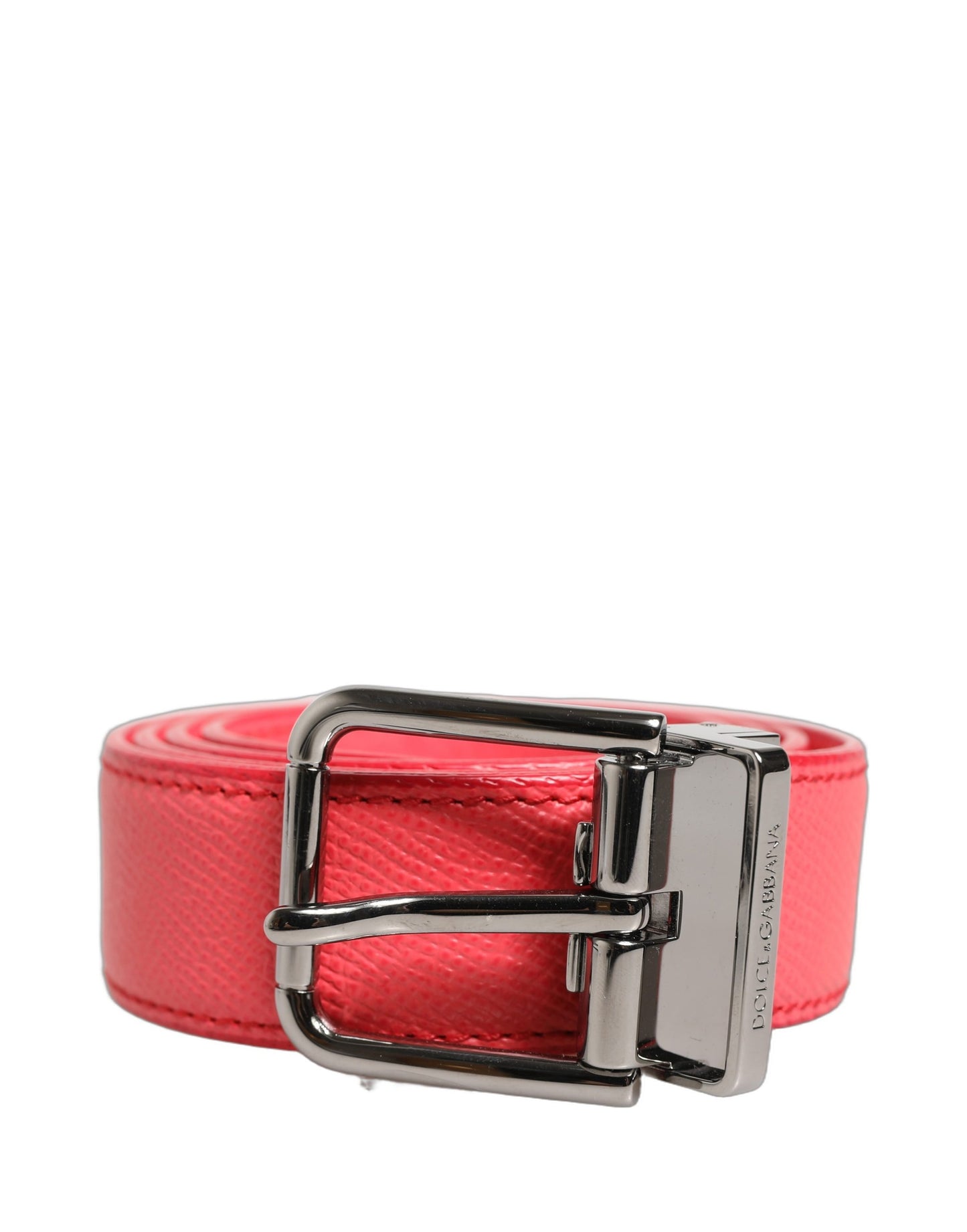Cinturón Dolce & Gabbana de piel de cordero rosa con hebilla de metal plateado