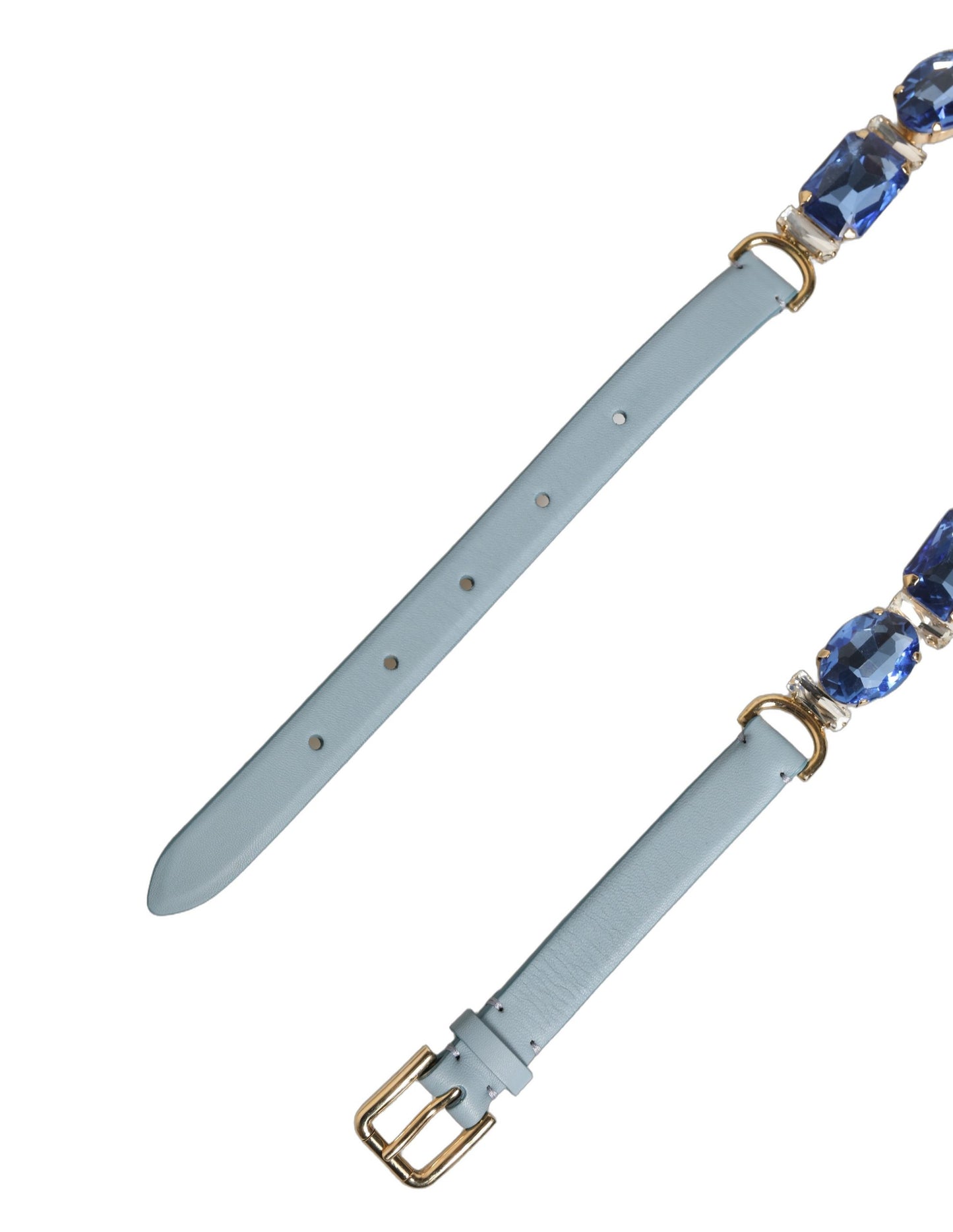 Cinturón Dolce & Gabbana de cuero azul adornado con cadena de cristales