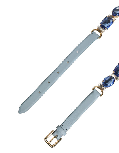 Cinturón Dolce & Gabbana de cuero azul adornado con cadena de cristales