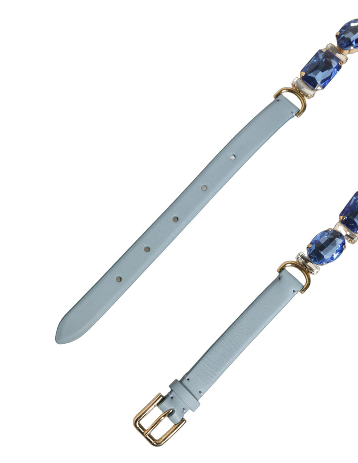 Cinturón Dolce & Gabbana de cuero azul adornado con cadena de cristales