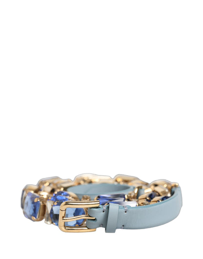 Cinturón Dolce & Gabbana de cuero azul adornado con cadena de cristales