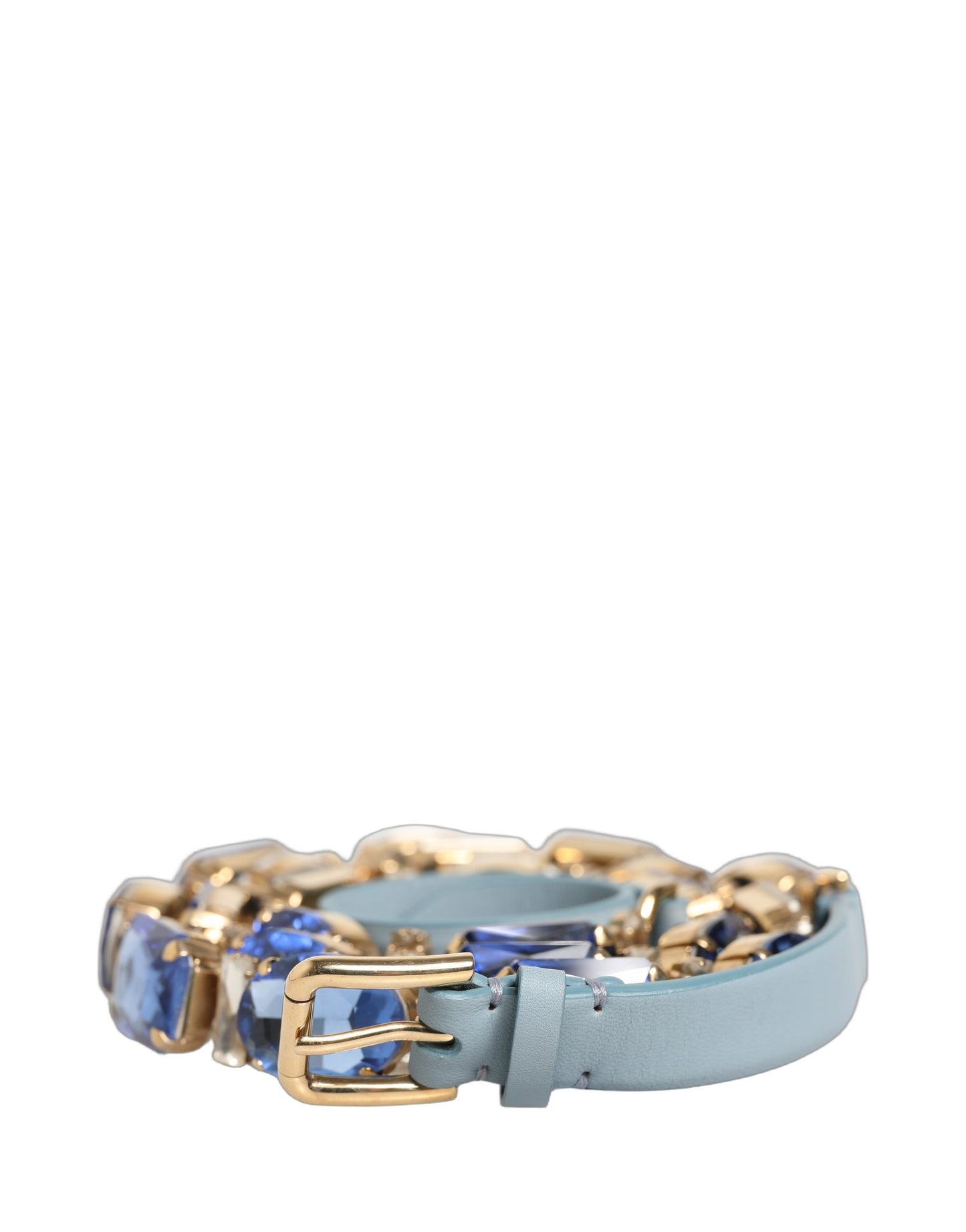 Cinturón Dolce & Gabbana de cuero azul adornado con cadena de cristales