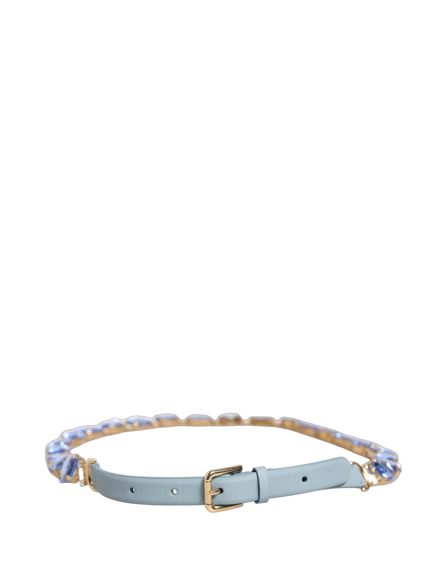 Cinturón Dolce & Gabbana de cuero azul adornado con cadena de cristales