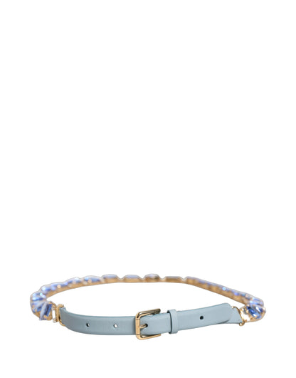 Cinturón Dolce & Gabbana de cuero azul adornado con cadena de cristales