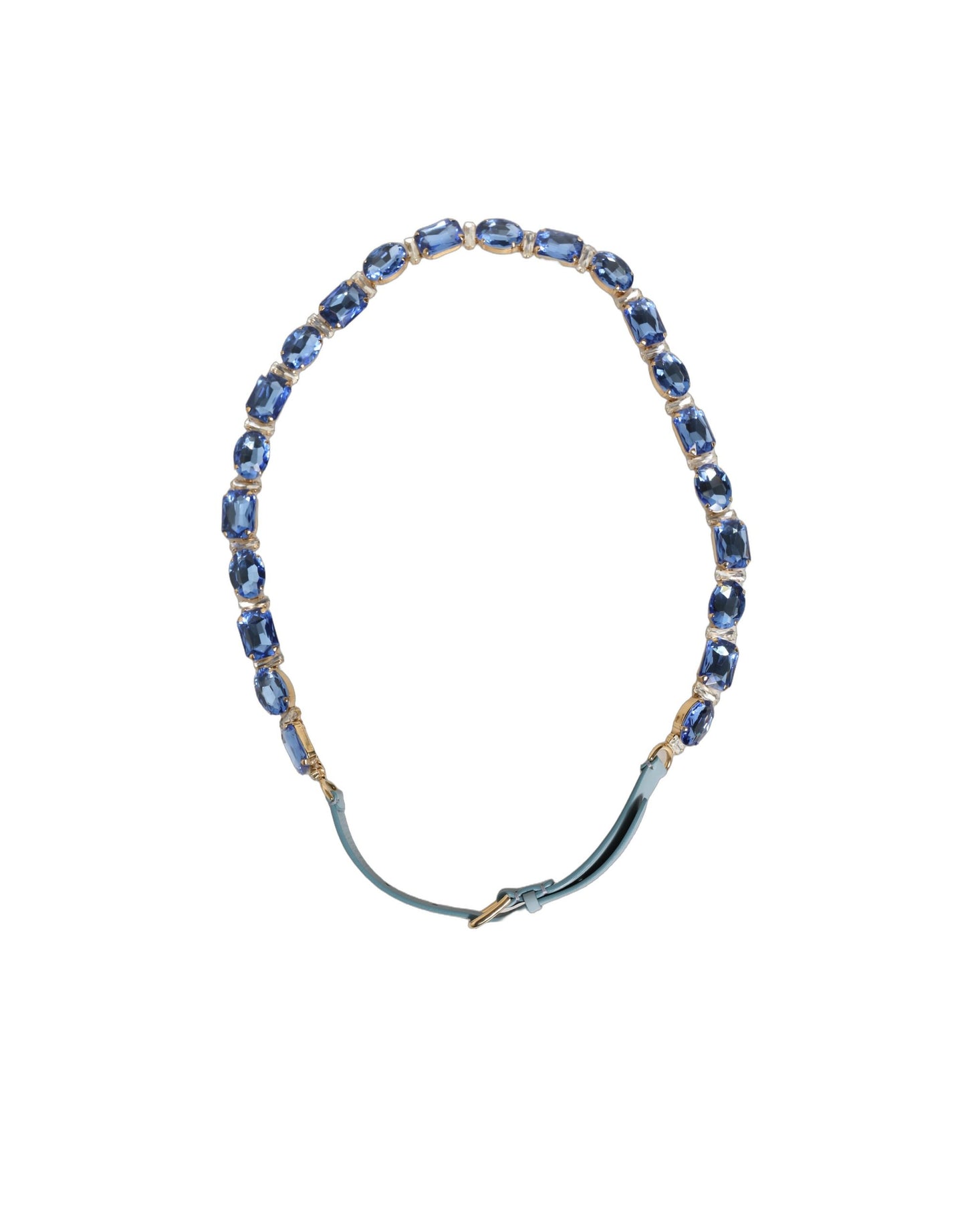 Cinturón Dolce & Gabbana de cuero azul adornado con cadena de cristales