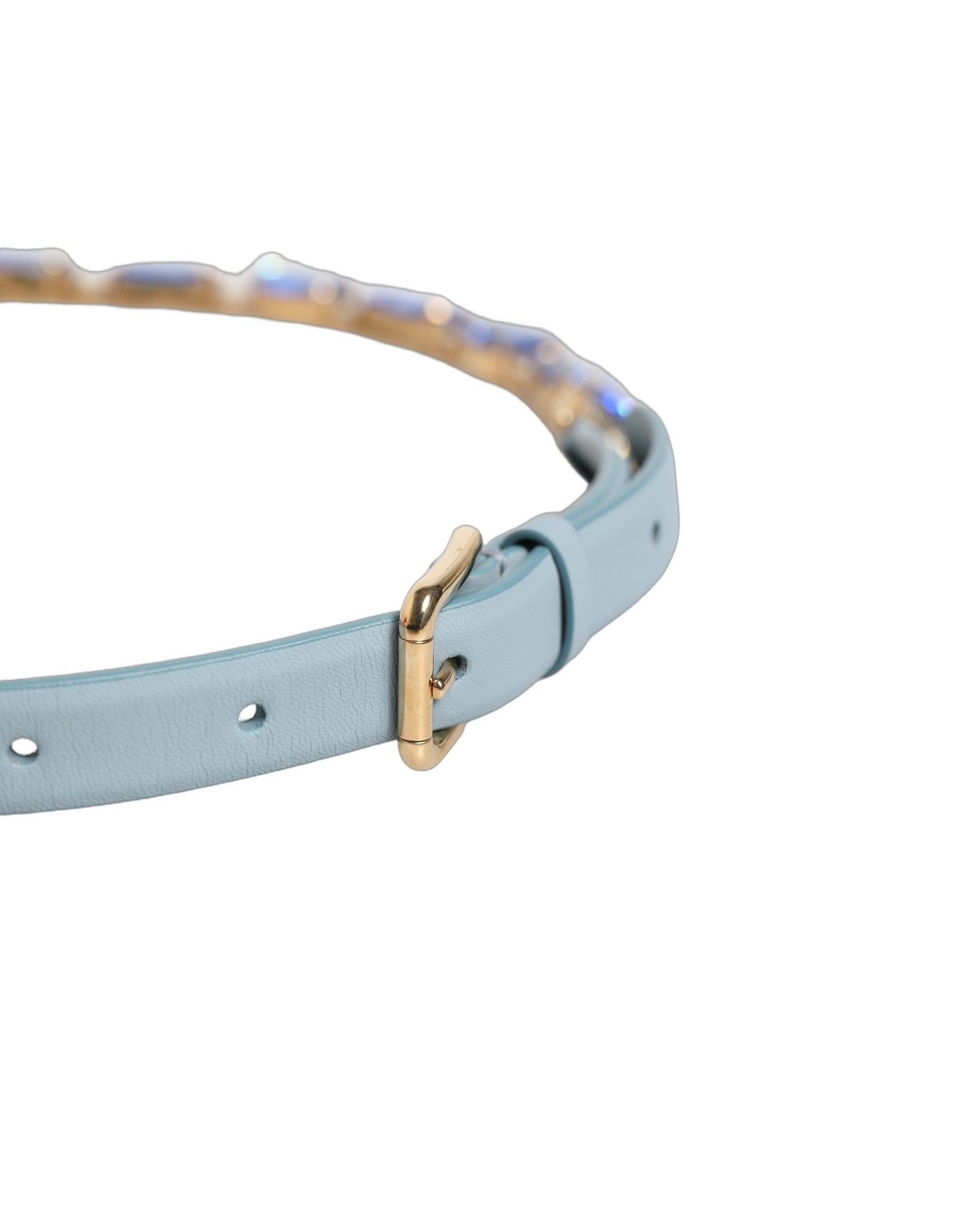 Cinturón Dolce & Gabbana de cuero azul adornado con cadena de cristales