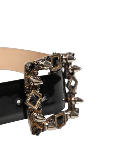 Cinturón Dolce & Gabbana de piel negra con hebilla de metal y cristal