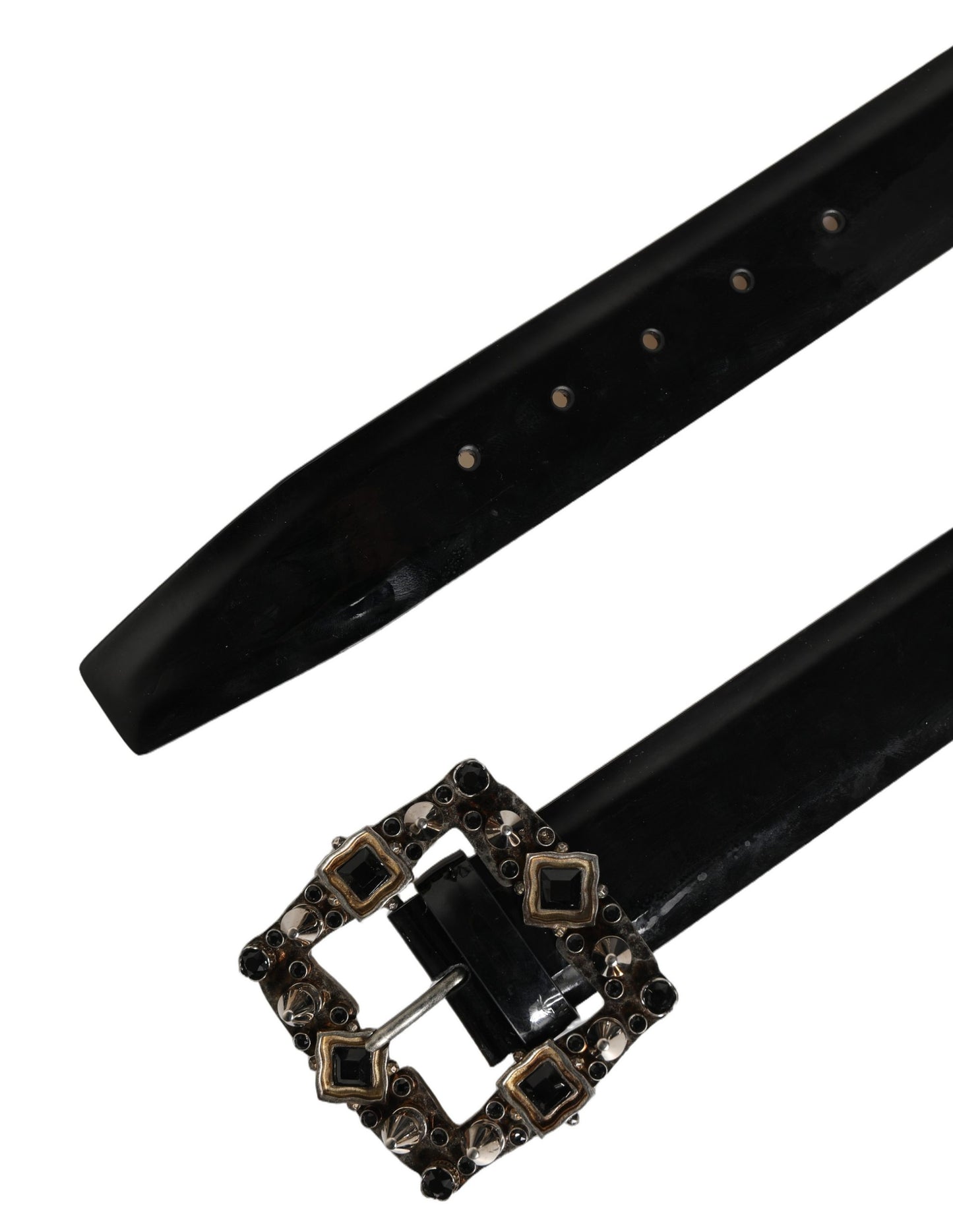 Cinturón Dolce & Gabbana de piel negra con hebilla de metal y cristal