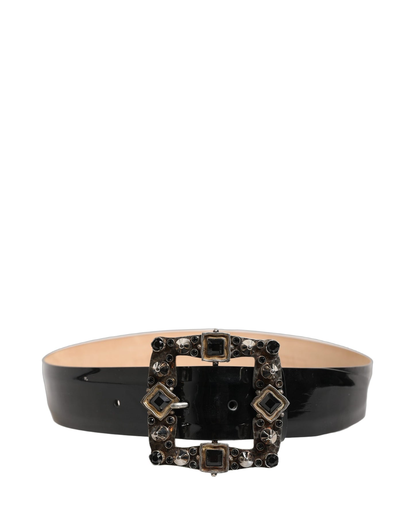 Cinturón Dolce & Gabbana de piel negra con hebilla de metal y cristal