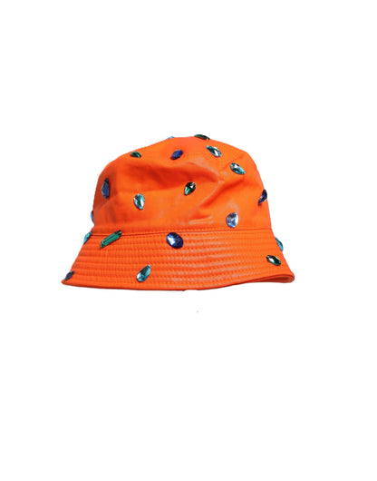 Gorra de pescador tipo cubo con cristales naranjas Dolce & Gabbana