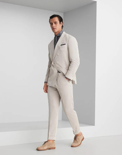 Camisa con estampado de algodón gris Brunello Cucinelli