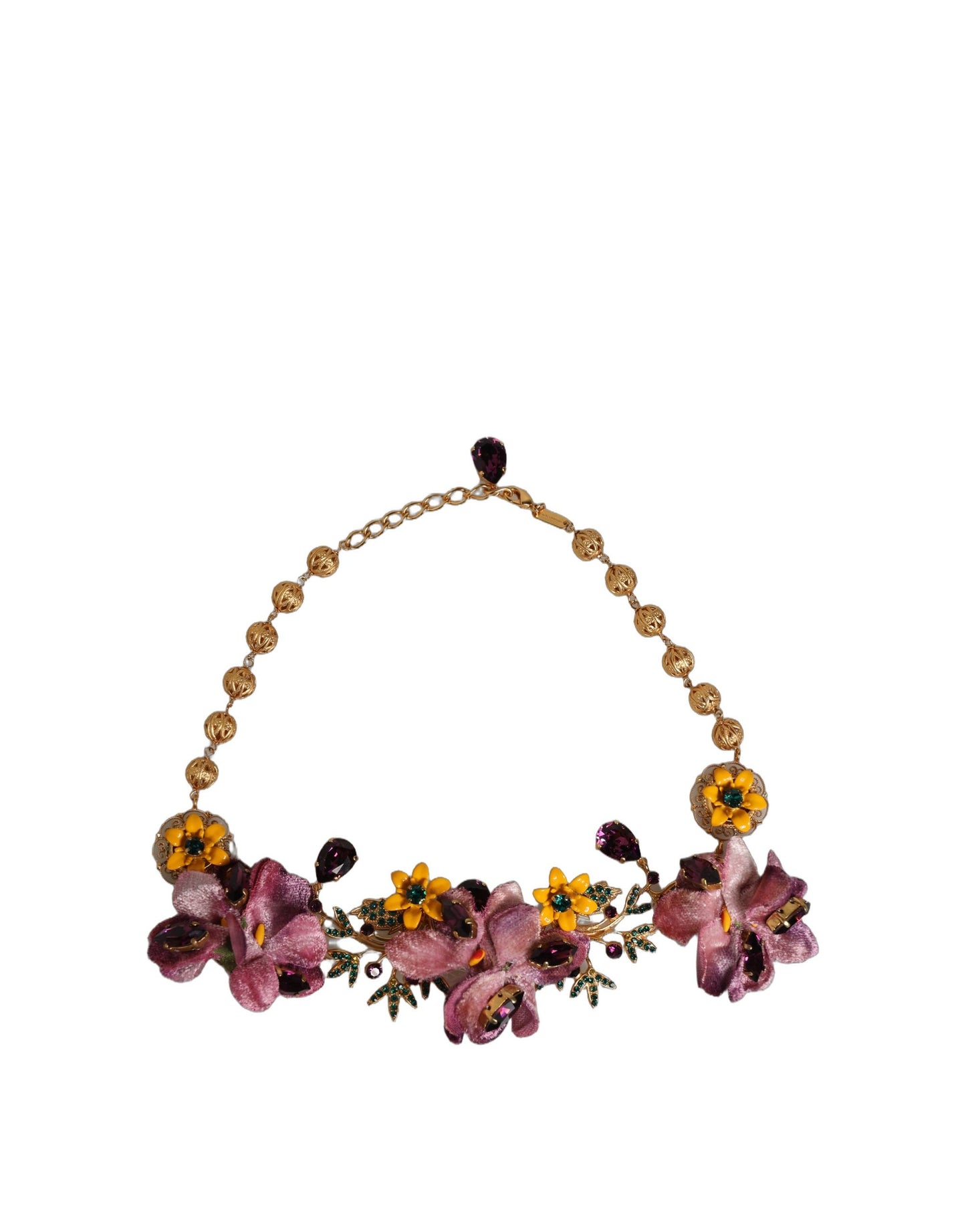 Collier Dolce & Gabbana en chaîne avec fleurs Fiori en laiton doré et cristaux