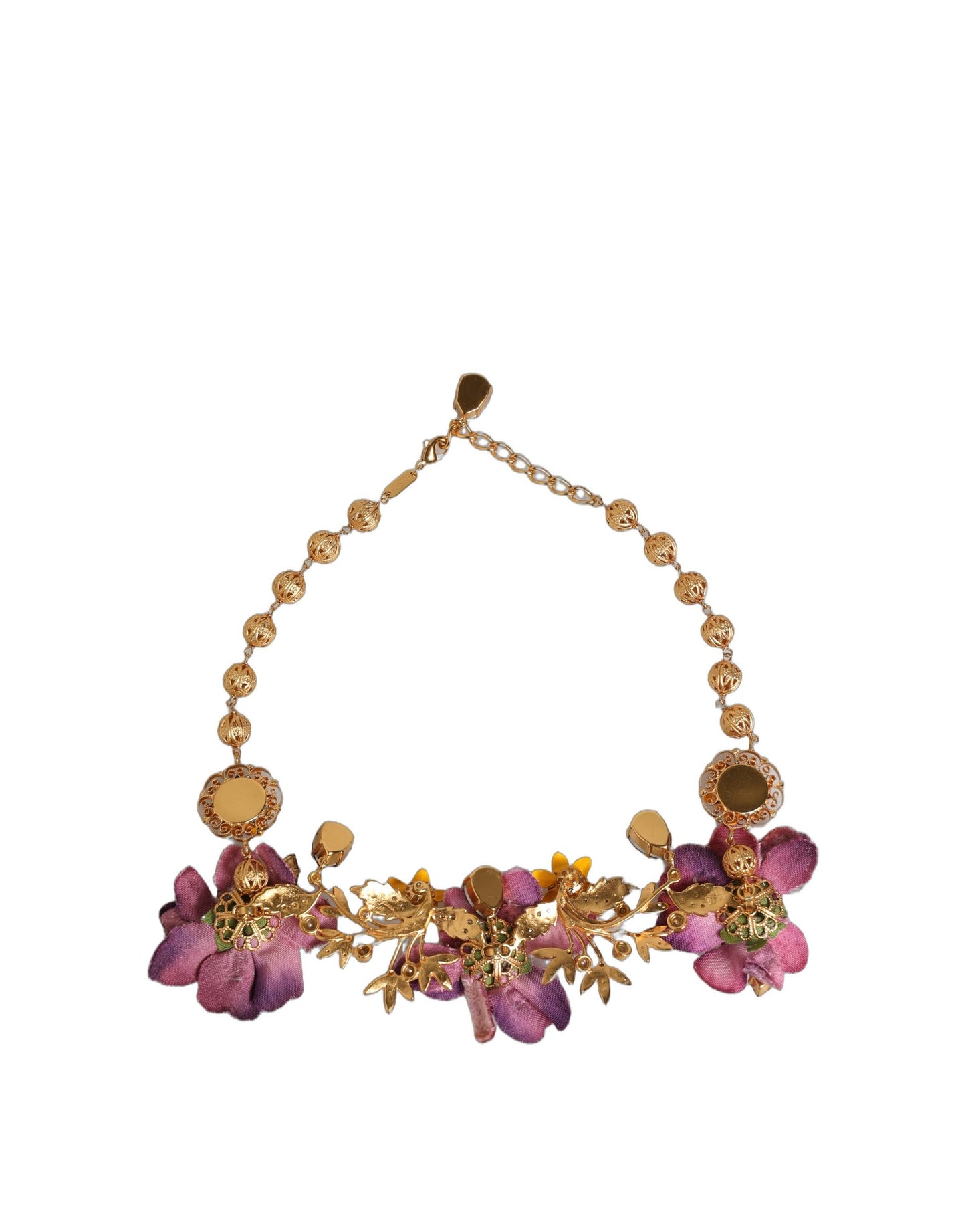 Collier Dolce & Gabbana en chaîne avec fleurs Fiori en laiton doré et cristaux