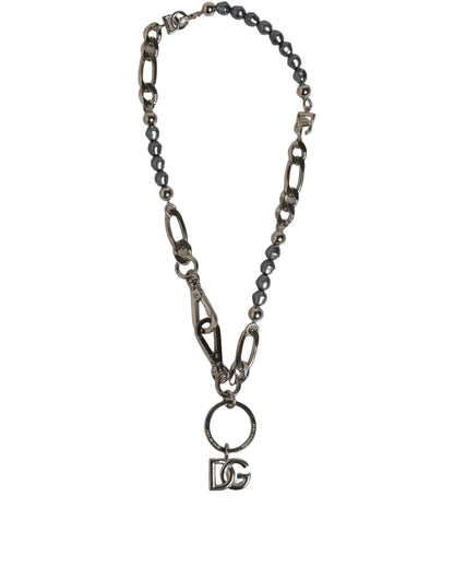 Dolce & Gabbana Collar con colgante DG con cadena tono plateado