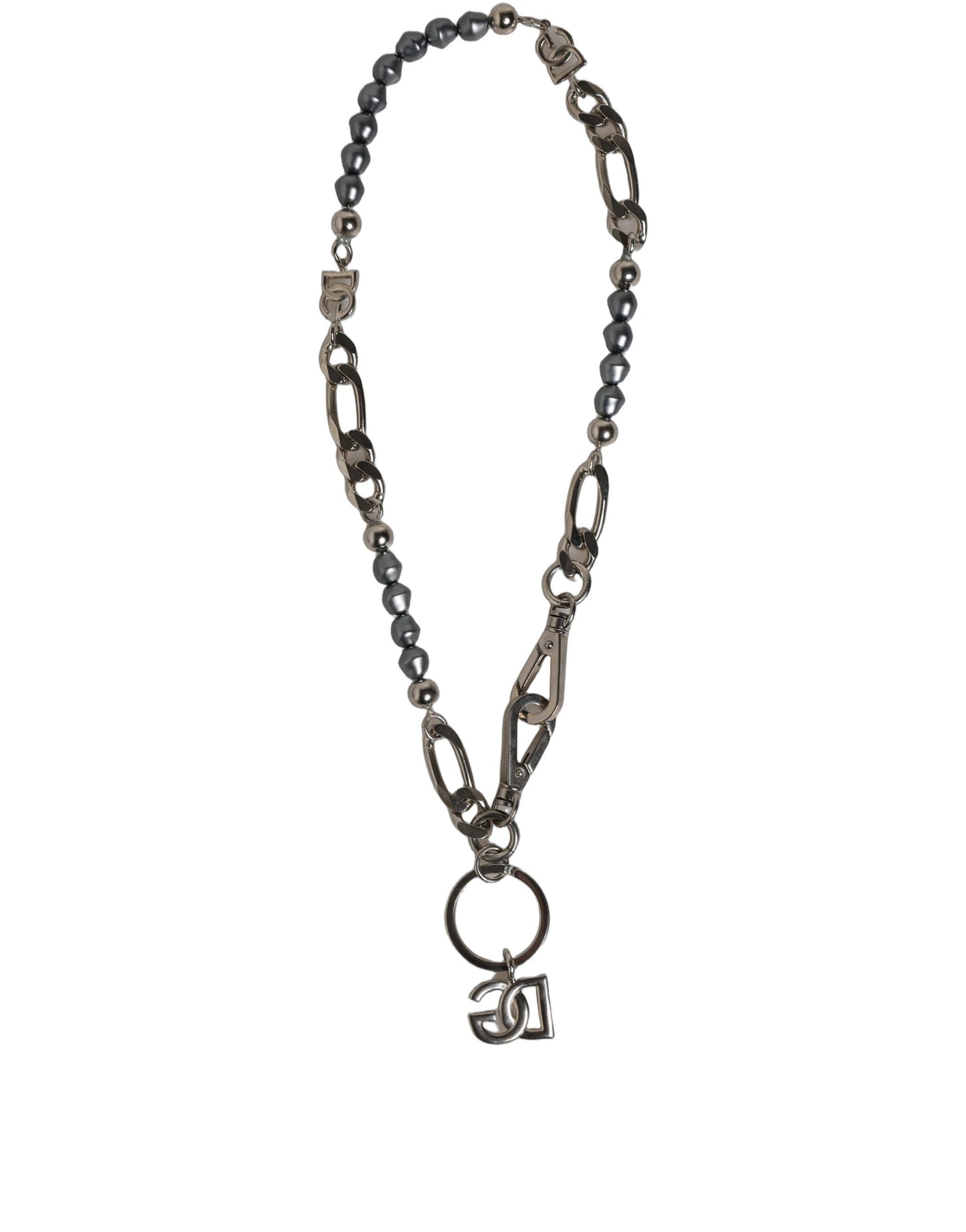 Dolce & Gabbana Collar con colgante DG con cadena tono plateado