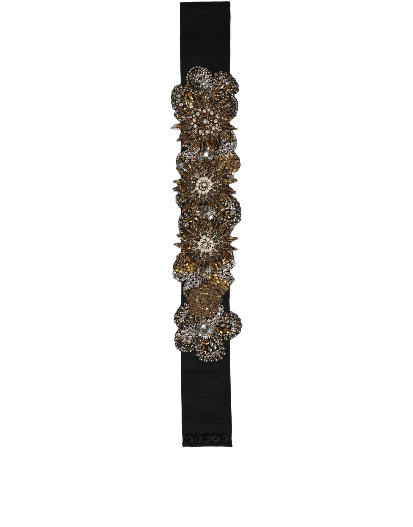 Ceinture Dolce & Gabbana en laiton doré, cristaux et broches florales noires