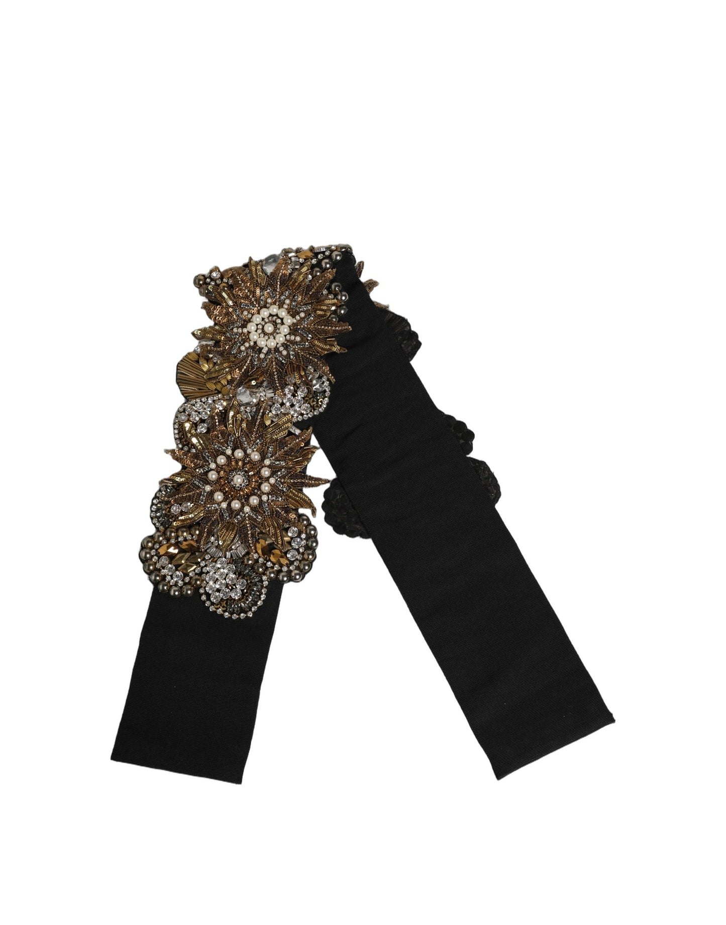 Ceinture Dolce & Gabbana en laiton doré, cristaux et broches florales noires
