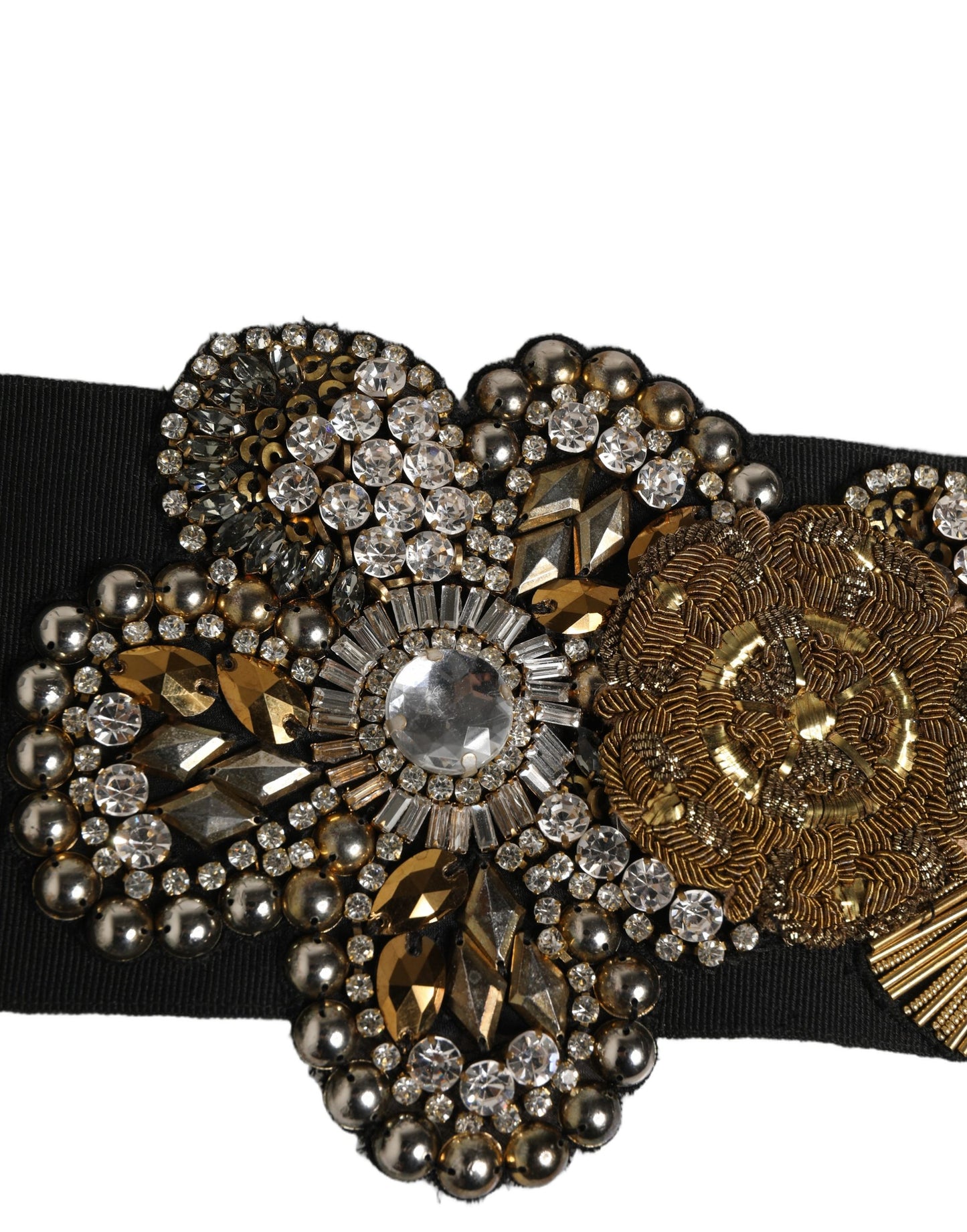 Ceinture Dolce & Gabbana en laiton doré, cristaux et broches florales noires