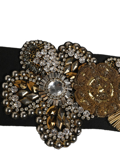 Ceinture Dolce & Gabbana en laiton doré, cristaux et broches florales noires