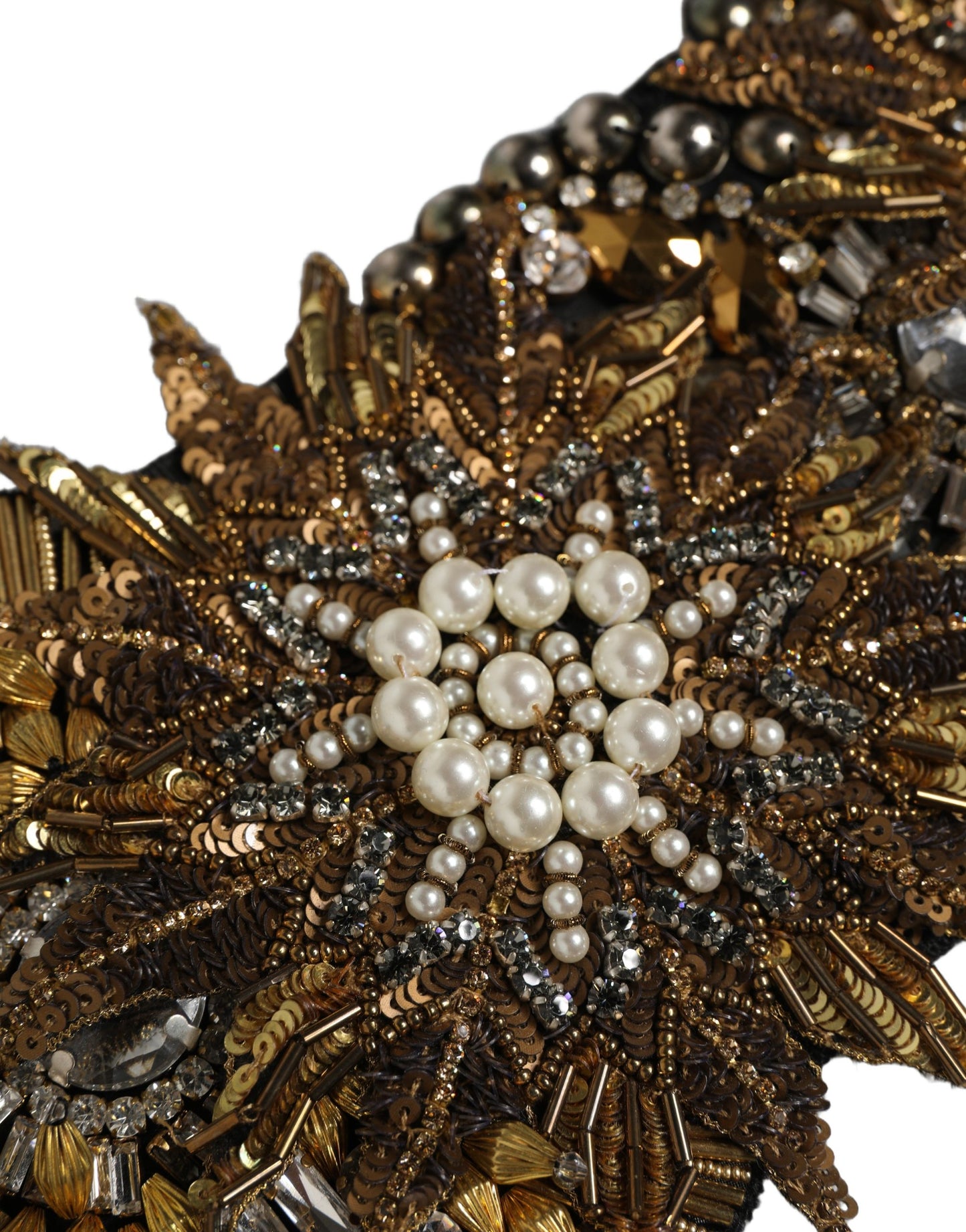 Ceinture Dolce & Gabbana en laiton doré, cristaux et broches florales noires