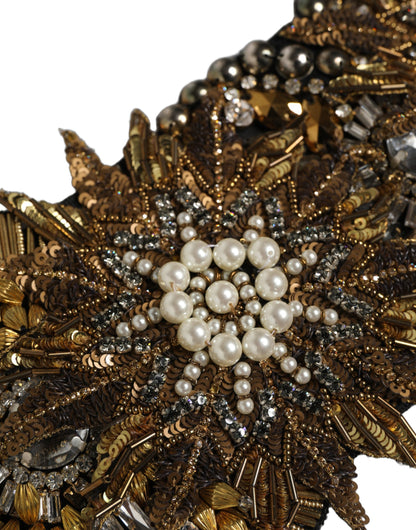 Ceinture Dolce & Gabbana en laiton doré, cristaux et broches florales noires