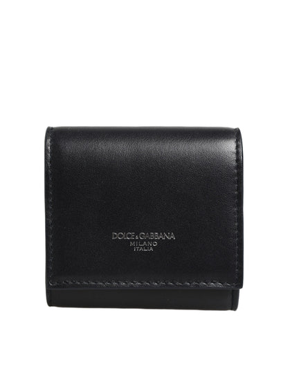 Cartera Dolce & Gabbana de piel de becerro negra con estampado de logo y monedero con doblez