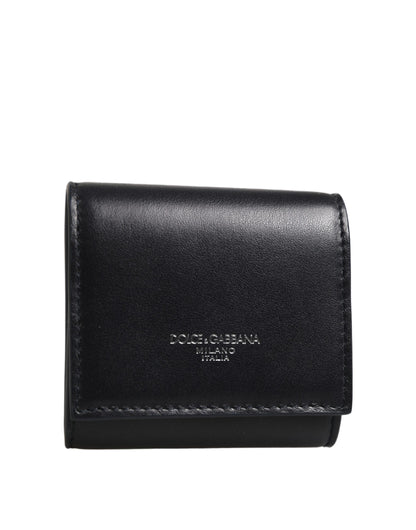 Cartera Dolce & Gabbana de piel de becerro negra con estampado de logo y monedero con doblez