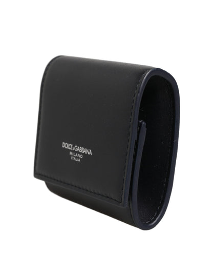 Cartera Dolce & Gabbana de piel de becerro negra con estampado de logo y monedero con doblez