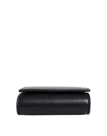 Cartera Dolce & Gabbana de piel de becerro negra con estampado de logo y monedero con doblez