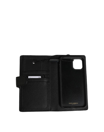 Funda con tapa Dolce & Gabbana de piel de becerro negra para iPhone 11 PRO