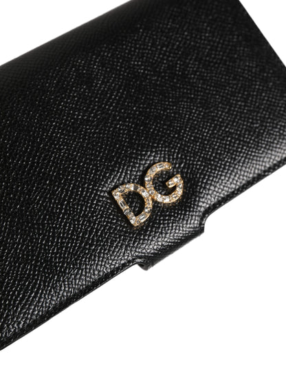 Funda con tapa Dolce & Gabbana de piel de becerro negra para iPhone X - XS