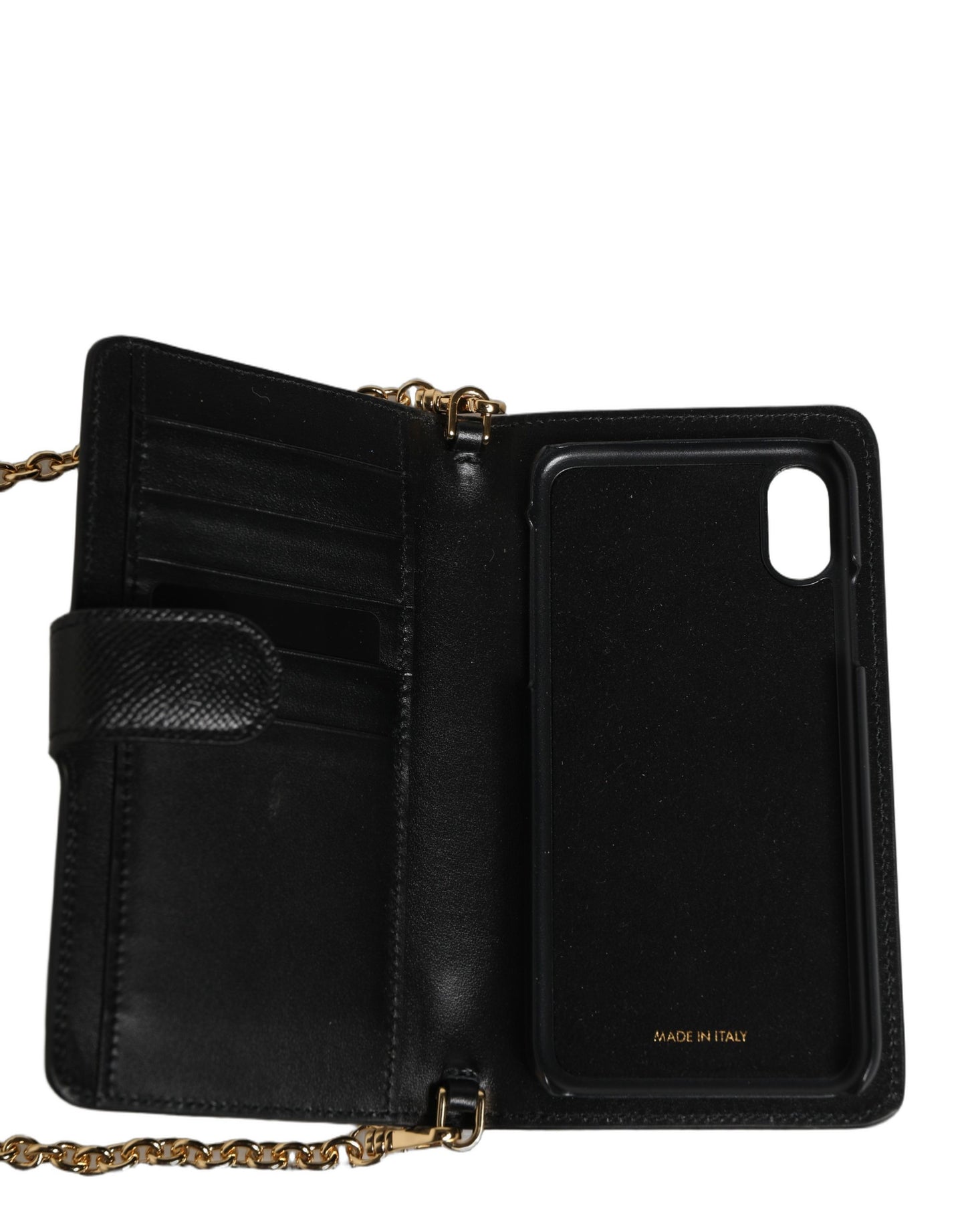Funda con tapa Dolce & Gabbana de piel de becerro negra para iPhone X - XS