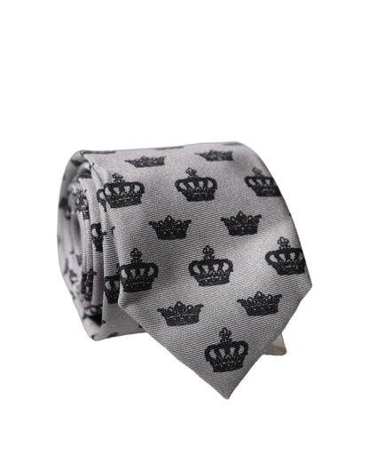 Corbata de seda ajustable Dolce & Gabbana gris Crown Fantasy para hombre
