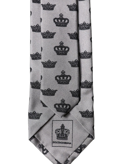 Corbata de seda ajustable Dolce & Gabbana gris Crown Fantasy para hombre