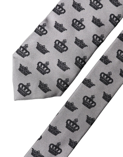 Corbata de seda ajustable Dolce & Gabbana gris Crown Fantasy para hombre