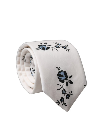 Corbata de hombre Dolce & Gabbana de algodón blanca con estampado floral y ajuste regulable