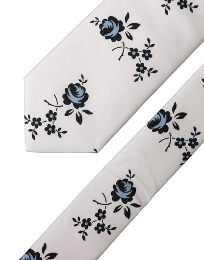 Corbata de hombre Dolce & Gabbana de algodón blanca con estampado floral y ajuste regulable