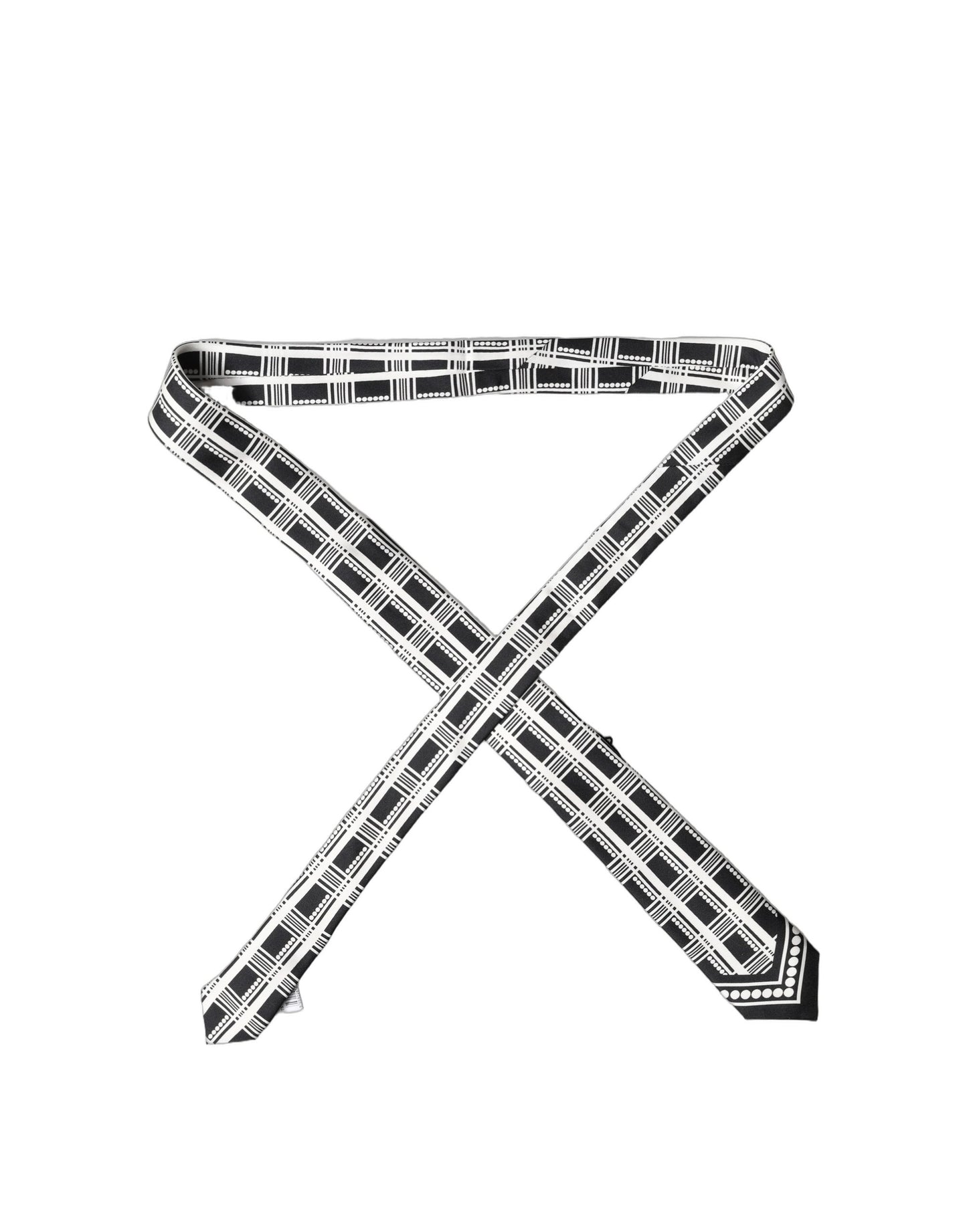 Corbata de seda ajustable Dolce & Gabbana blanca y negra con estampado abstracto para hombre