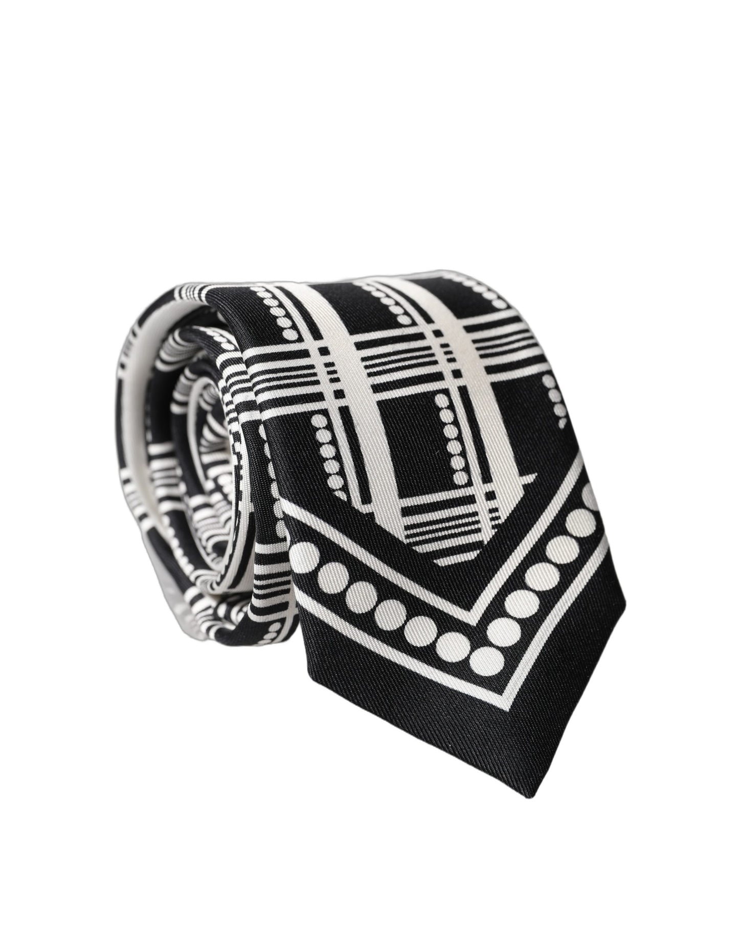 Corbata de seda ajustable Dolce & Gabbana blanca y negra con estampado abstracto para hombre