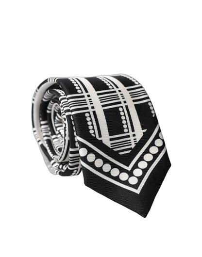 Corbata de seda ajustable Dolce & Gabbana blanca y negra con estampado abstracto para hombre