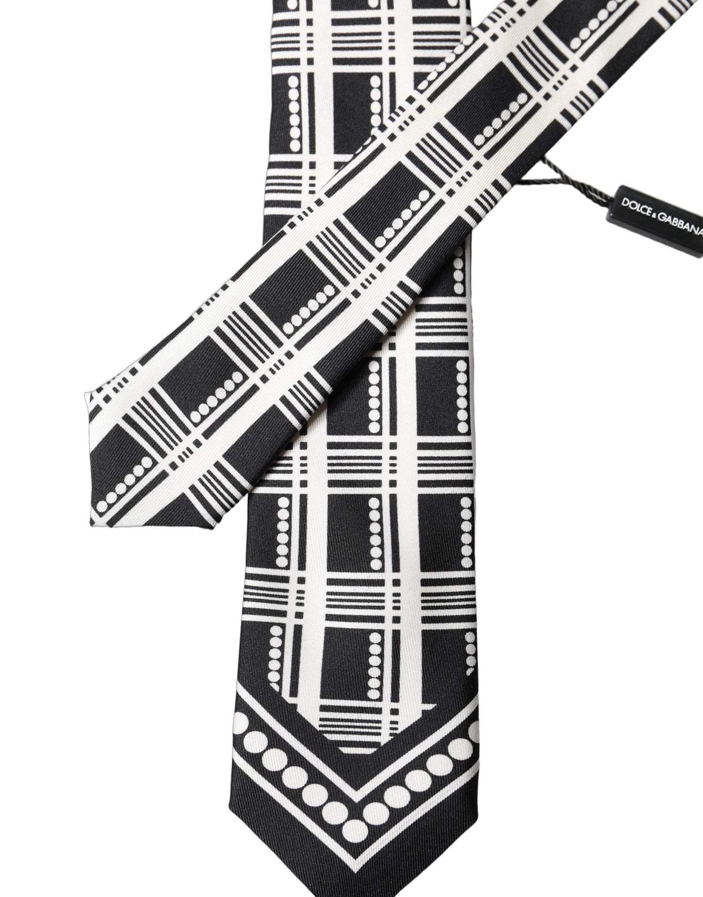 Corbata de seda ajustable Dolce & Gabbana blanca y negra con estampado abstracto para hombre