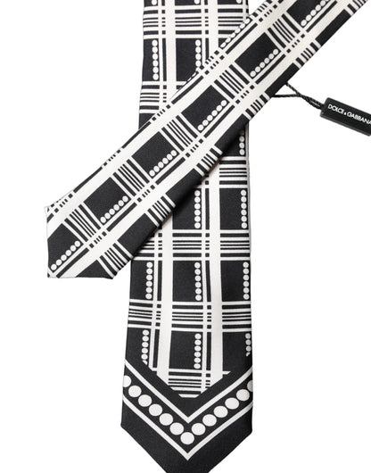 Corbata de seda ajustable Dolce & Gabbana blanca y negra con estampado abstracto para hombre